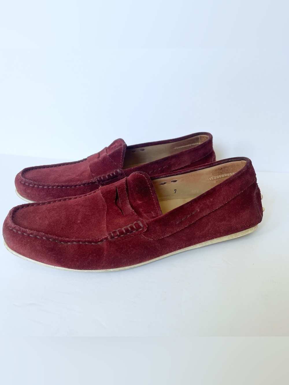 Tod's Gommino Burgundy Red Suede Penny Loafers Men's Size 7 Driving Shoe Classic
